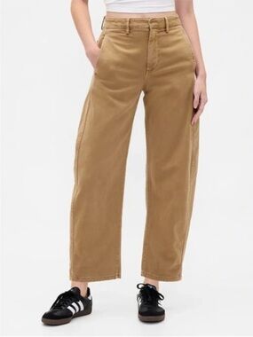 GAP Twill Barrel Pants Khaki Palomino Brown  Mid Rise Garment Dyed 2025-6